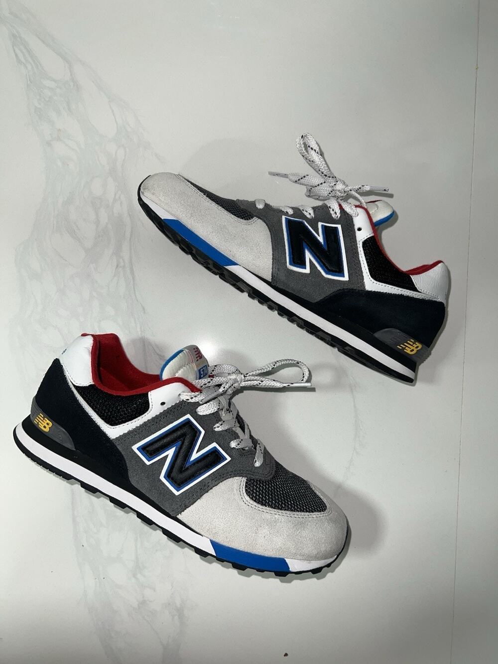 New Balance 574 GC574LB1 Junior Kids Size 6 Gray Blue Red Suede Sneakers